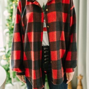 Plaid Button-Up Shirt - Red and Black